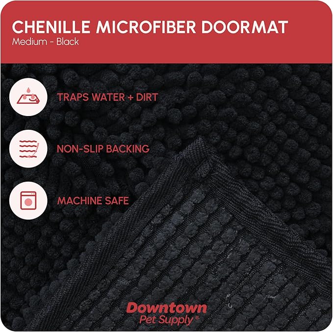 My Doggy Place Dog Mud Mat, 31" x 20" Black – Thick Microfiber Entry Rug for Snow, Mud & Salt – Absorbent, Quick-Dry, Washer-Safe & Non-Slip, Medium