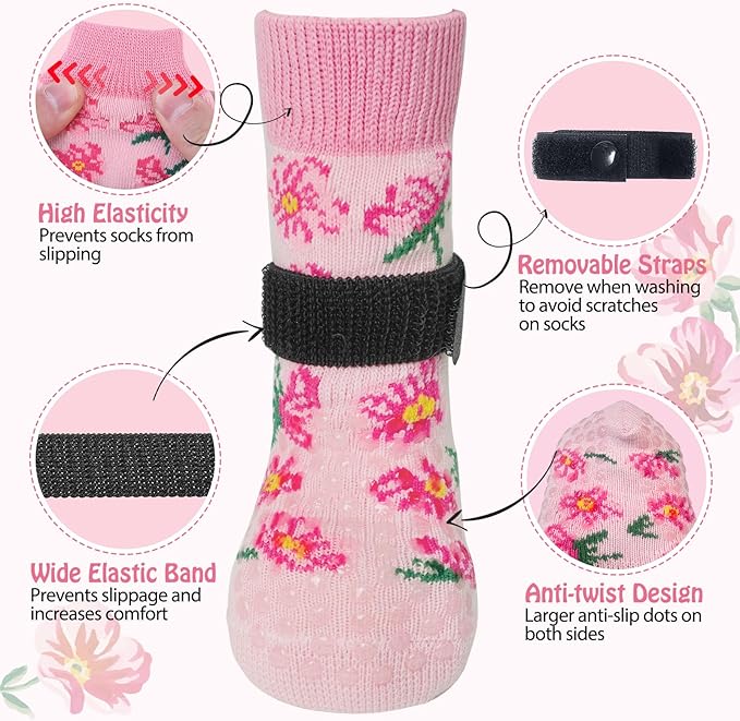 SCENEREAL Anti Slip Dog Socks to Prevent Licking Paws for Hardwood Floors, Double Sides Dog Shoes Boots & Paw Protectors for Hot/Cold Pavement, Dog Grippy Booties for Small Medium Large Senior Dogs