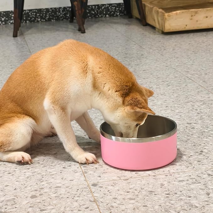 LIANLAI Stainless Steel Dog Bowls, Rust-Resistant Pet Bowls, Non Slip Dog Water Bowl, Versatile Feeding Bowls(Pink，64 oz)