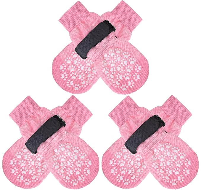 EXPAWLORER 6PCS Anti-Slip Dog Socks to Prevent Licking Paws,Dog Shoes for Hot Pavement,Best Paw Protector Traction Control on Hardwood Floor,Dog Booties for Puppy Small Medium Large Senior Dogs