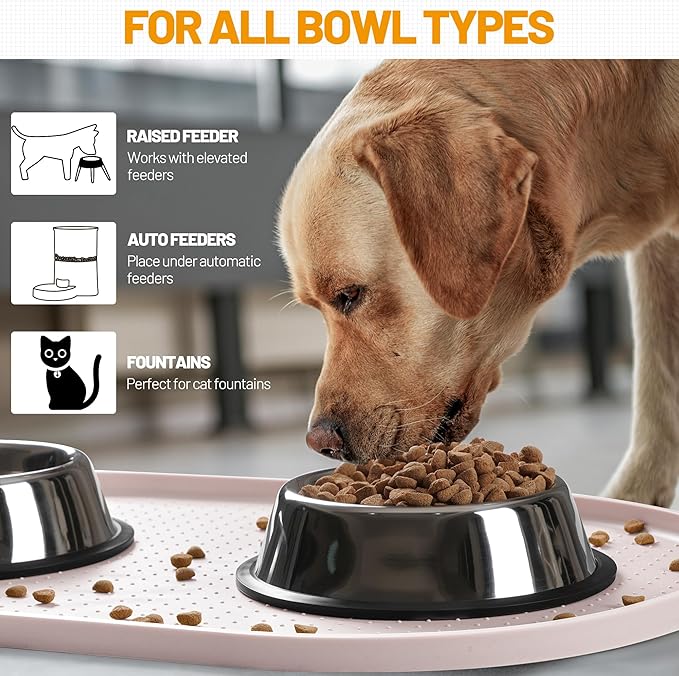 Hubulk 100% Waterproof Silicone Pet Feeding Mat with Raised Edge for Food and Water, Dog Bowl Mats, Cat Bowls Placemat with High Lip Protects Floor for Cats and Dogs (White Sand, 32" L x 24" W)