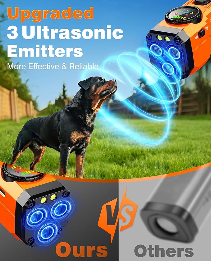 Dog Bark Deterrent Devices,Upgraded Smart Display Anti Barking Device for Dogs, 3X Bark Shield with Screen & Flashlight, Rechargeable Dog Barking Silencer for Indoor & Outdoor Use