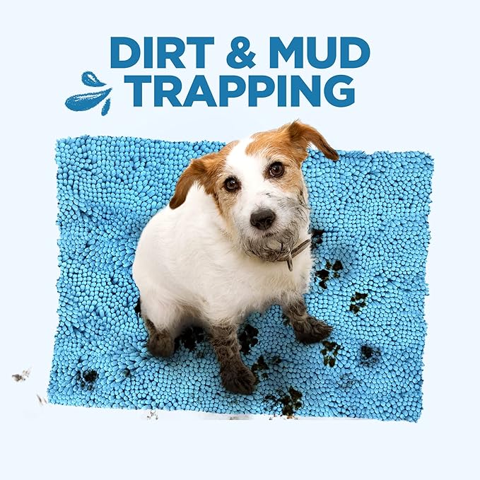 Soggy Doggy Doormat Plain Solid Color Design - Ultra Absorbent Microfiber Chenille Wet Dog Mat for Muddy Paws - Non-Slip and Machine Washable (Blue, Large 26” x 36”)