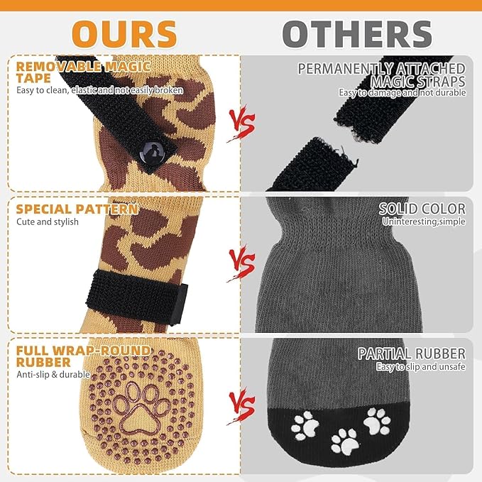 KOOLTAIL Anti Slip Dog Socks for Hot/Cold Pavement to Prevent Licking Paws, Dog Boots&Paw Protector with Grippers for Hardwood Floors,Halloween costumes Traction Booties for Small Medium Large Dogs SM