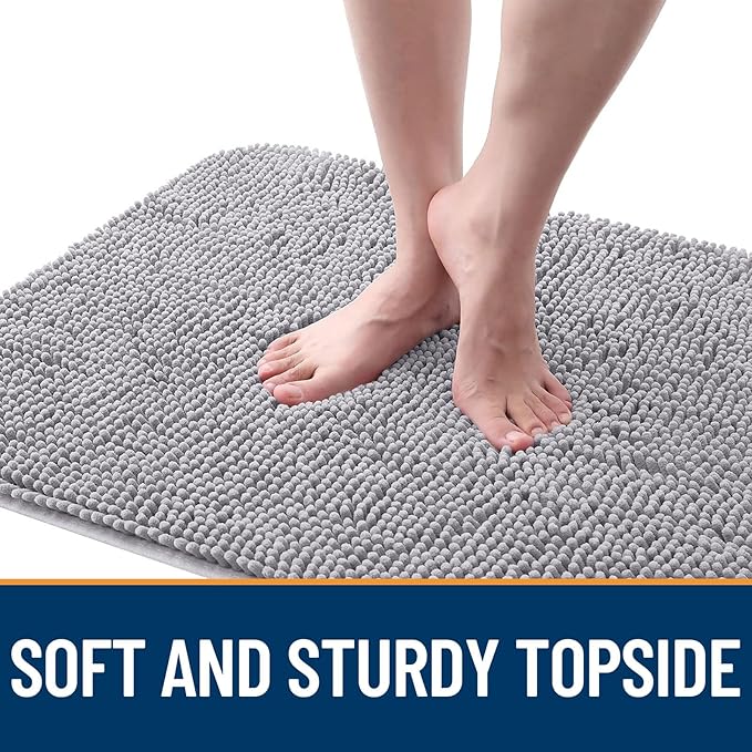 OLANLY Dog Door Mat for Muddy Paws 44x32, Absorbs Moisture and Dirt, Absorbent Non-Slip Washable Doormat, Quick Dry Chenille Mud Mat for Dogs, Entry Indoor Entryway Carpet for Inside Floor, Light Grey