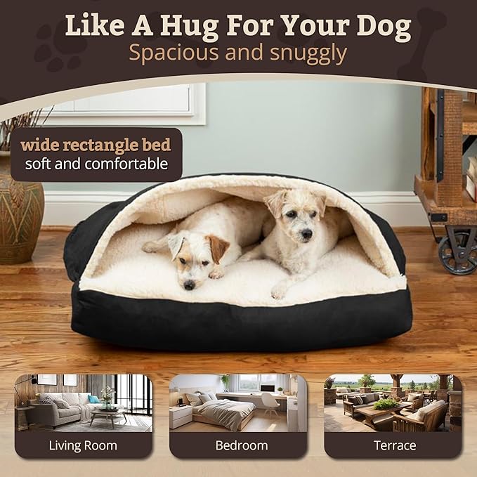 Snoozer Pet Products Luxury Rectangle Cozy Cave Dog Bed with Microsuede, Large, Black