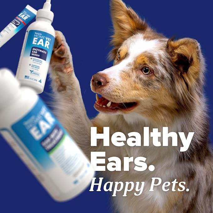 TropiClean HomeVet Dog Ear Cleaner, Ear Mite Treatment for Cats & Dogs, Ear Cleaning Solution Rinses on Contact, USA Made, 2 oz