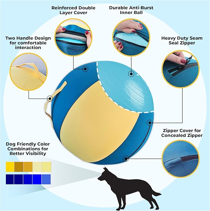 Herding Ball for Dogs – 18” Dog Training Ball with Handles for Medium & Large Breeds – Non-Chew Interactive Toy for Aussies, Heelers & Collies – Outdoor Exercise & Mental Stimulation Toy