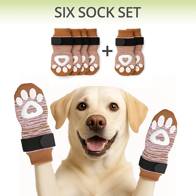 Anti Slip Dog Socks for Hardwood Floors, 6 Pack | Dog Socks to Prevent Licking Paws and Add Traction | Paw Protection for Senior Dogs | Dog Booties Alternative - XS
