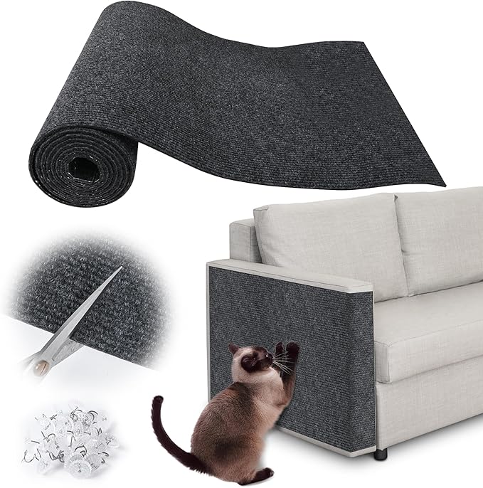 Cat Scratch Furniture Protector - 78.7" x 17" Trimmable Self-Adhesive Cats Claws Scratch Pads, DIY Cat Climbing Couch Protector for Scratch Post Cat Tree Replacement Indoor (Dark Gray)