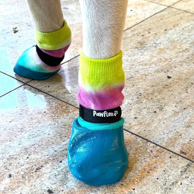 PawFlex Double Dipped Waterproof Dog Socks Comfy Pawz Soft Indoor/Outdoor Dog Booties with Rubberized Bottom| Non-Slip Silicone Grip at Inner Cuff for No Twisting or Sliding Off| Adjustable Strap
