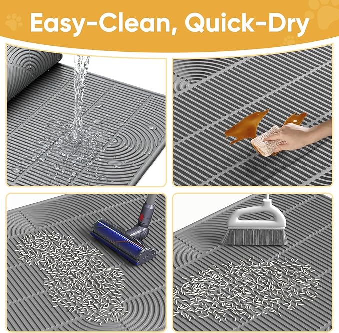 TRZZ XXL Extra Large Cat Litter Mat, Silicone Litter Box Mat for Floor, Waterproof & Non-Slip, Easy to Clean, Cat Litter Trapping Mat & Kitty Litter Catcher for Scatter Control (Blue)
