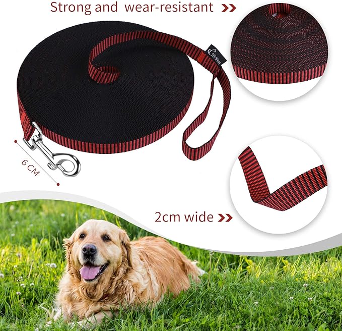 Hi Kiss Dog/Puppy Obedience Recall Training Agility Lead - 15ft 20ft 30ft 50ft 100ft Training Leash - Great for Training, Play, Camping, or Backyard(20ft,Black_red)