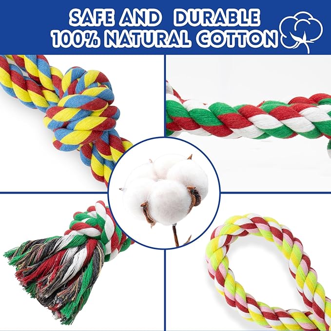 WDZZHOT [3 Pack] Christmas Dog Rope Toys for Large and Medium Aggressive Chewers, Nearly Indestructible Rope Chew Toys, Heavy Duty 100% Cotton Tug of War Dog Toy for Boredom, Teeth Cleaning