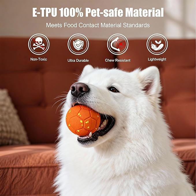 Patzoober Smart Interactive Dog Ball, Dog Soccer Ball, Auto-Rolling, Bouncing and Rotating with Chew-Resistant E-TPU Material, IP54 Waterproof for Medium and Large Dogs (Orange)