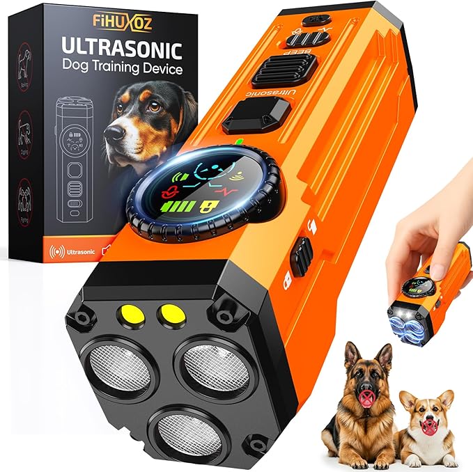 Dog Bark Deterrent Devices,Upgraded Smart Display Anti Barking Device for Dogs, 3X Bark Shield with Screen & Flashlight, Rechargeable Dog Barking Silencer for Indoor & Outdoor Use