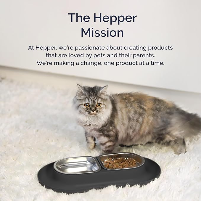 Hepper NomNom - Spill Proof Elevated Cat Bowls for Food and Water - Whisker Relief Bowl + Raised Cat Food Bowls: a Safe Dish for Messy Cats - Stainless Steel Cat Bowl Station