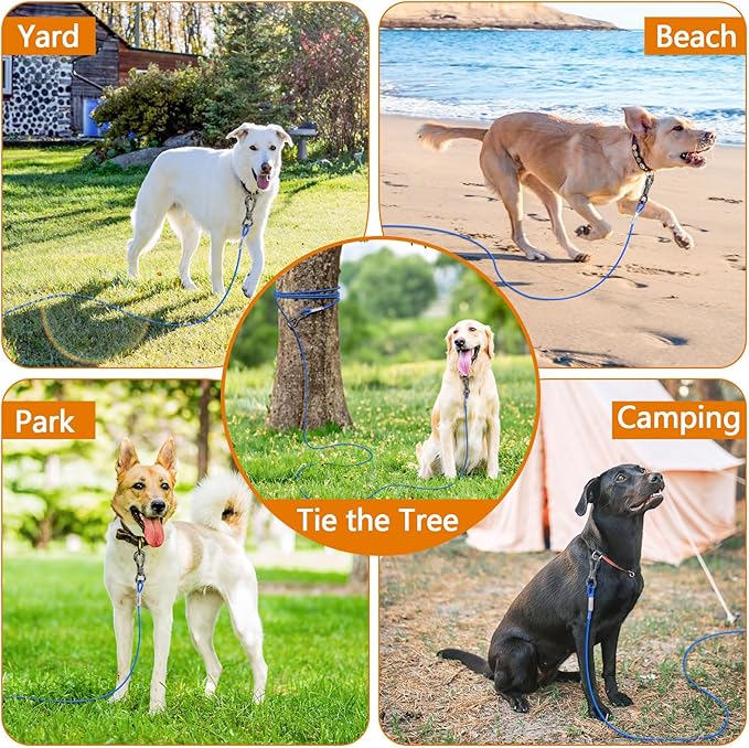 XiaZ 10ft Dog Tie Out Cable, Dog Runner for Yard Steel Wire Pet Cable with Durable Lockable Clips, Chains for Outside Dogs Lead for Medium Dogs Up to 60 LBS