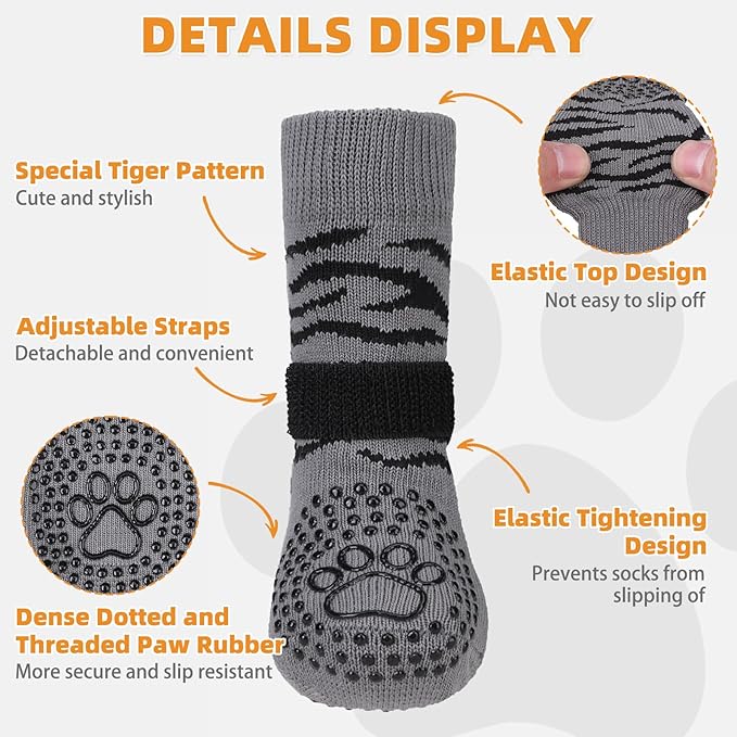 KOOLTAIL Anti Slip Dog Socks for Hot/Cold Pavement to Prevent Licking Paws, Paw Protector&Dog Boots with Grippers for Hardwood Floors,Traction Control No Twist Booties for Small Medium Large Dogs XL