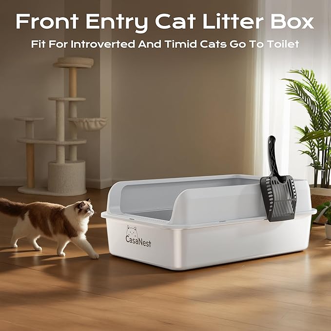 XXXL Stainless Steel Litter Box, 28.1'' Extra Large Metal Litter Box for Big and Multi Cats, Low Entry Design, Metal Pan, Non-Sticky, Anti-Leakage, Easy to Clean