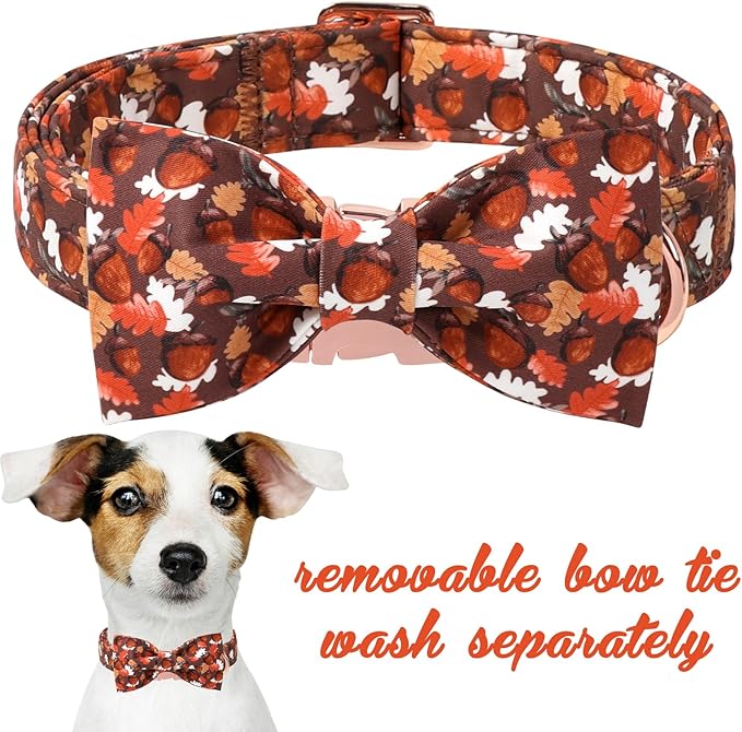 Unique style paws Cotton Dog Collar with Bow Autumn Puppy Collar with Hazelnut Maple for Small Medium Large Boys Girls Dogs