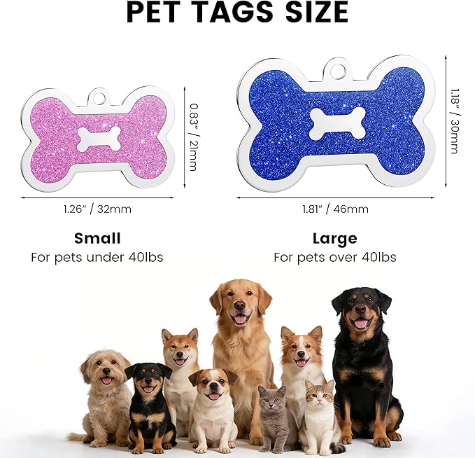 YEHANTI Dog Tags Personalized for Pets with Sparkly Front Design - Gorgeous Stainless Steel Cats Dogs ID Tags - Engraved with Laser - Stylish Dog Collar Accessories (Gold, S)