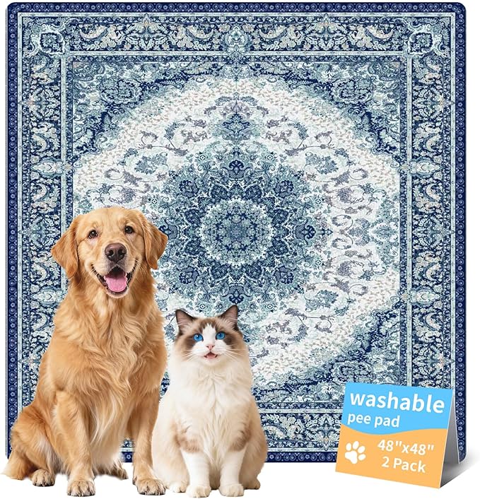 Dog Pee Pads Training Pads Upgrade Triple Thickness All-Purpose Super Absorbent & Leak-Proof, Quick Dry and Leak-Proof and Odor Control (Blue/Multi, 48" x48"x2PCS)