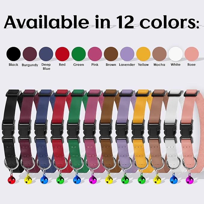 Breakaway Cat Collar with Bell - Leather Adjustable Kitten Collars with Safety Quick Release Buckle - Soft Small Pet Collars for Girl & Boy Cats (Pink)