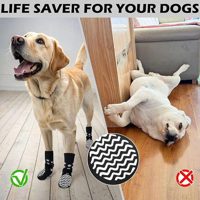 EXPAWLORER 6Pcs Anti Slip Dog Socks to Prevent Licking Paws, Dog Shoes for Winter, Double Sides Dog Boots & Paw Protectors Booties for Hardwood Floors with Grippers Small Medium Large Senior Dogs, M