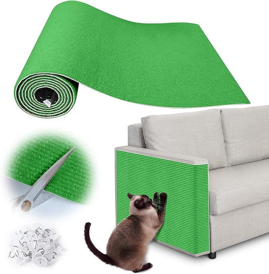 Cat Scratch Furniture Protector - 40" x 17" Trimmable Self-Adhesive Cats Claws Scratch Pads, DIY Cat Climbing Couch Protector for Scratch Post Cat Tree Replacement Indoor (Green)