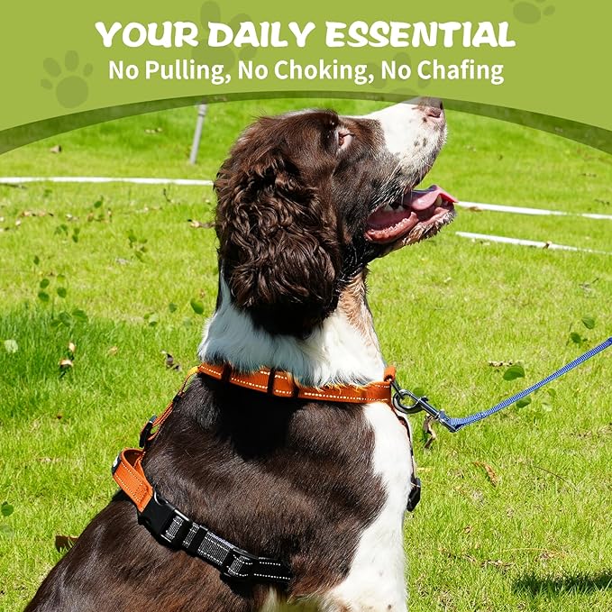 Dog Harness,Adjustable No Pull Dog Harness,Y-Shaped Design,Buckle-Neck Balance Harness with Reflective, Ideal for Dog Training Hiking, Easy Walk Harness,Durable High-Tensile Nylon-Orange-L