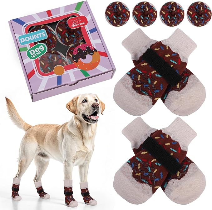 EXPAWLORER 4 Pcs Anti Slip Dog Socks, Dog Shoes for Hot Pavement, Dog Booties for Hardwood Floor, Prevent Licking Paws, Boots & Paw Protectors for Small Medium Large Senior Dogs