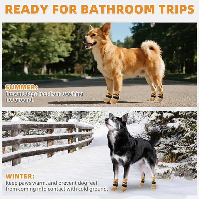 KOOLTAIL Anti Slip Dog Socks for Hot/Cold Pavement to Prevent Licking Paws, Paw Protector&Dog Boots with Grippers for Hardwood Floors,Traction Control No Twist Booties for Small Medium Large Dogs SM