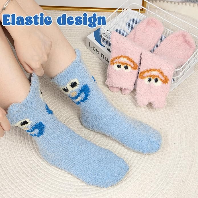 Loritta 3 Pairs Womens Fuzzy Socks Winter Warm Fluffy Soft Slipper Home Sleeping Cute Animal Socks