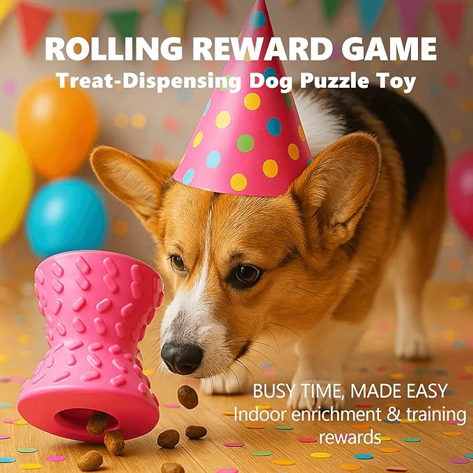 Dog Puzzle Toys, Treat-Dispensing Puzzle Ball – Interactive Rubber Dog Toy for Small & Medium Dogs, Rolling Reward Game for Training & Slow Feeding