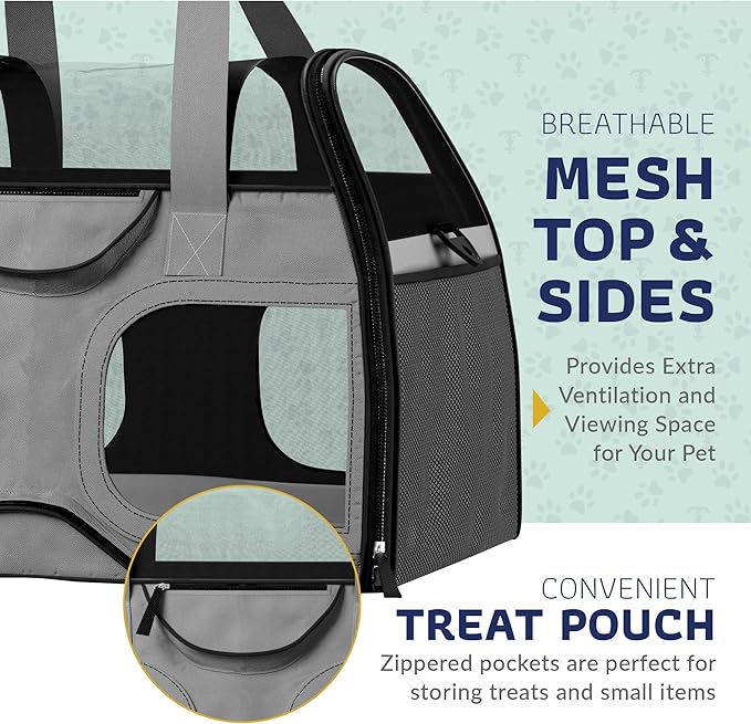 Rolling Pet Carrier with Removable 6 Wheels & Double Telescopic Handle Soft Sided for Airline Approved Dog & Cat Carrier Bag (Grey/Black)