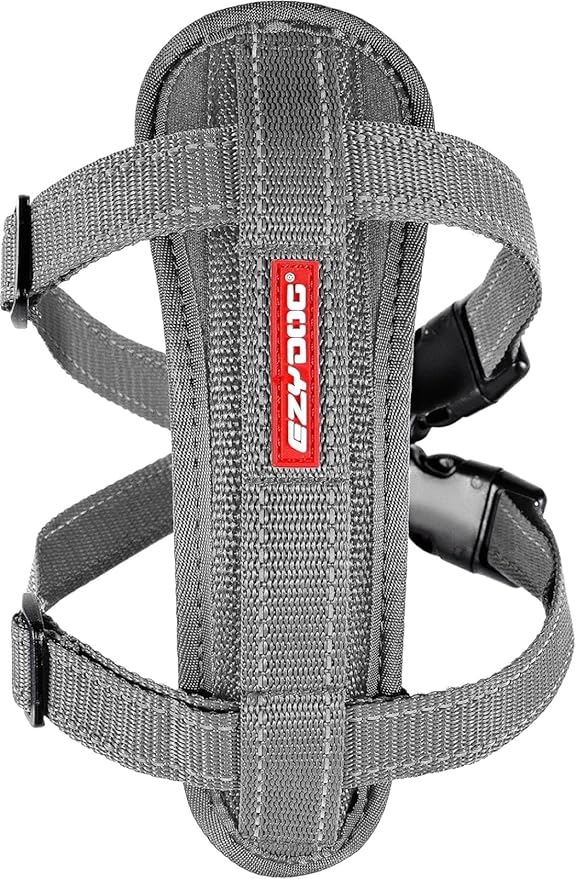 EzyDog Chest Plate No Pull Dog Harness – Escape Proof Harness with Reflective Stitching and Comfort Padding for Easy Walks, Training & Control - Car Restraint Included (Large, Gray)