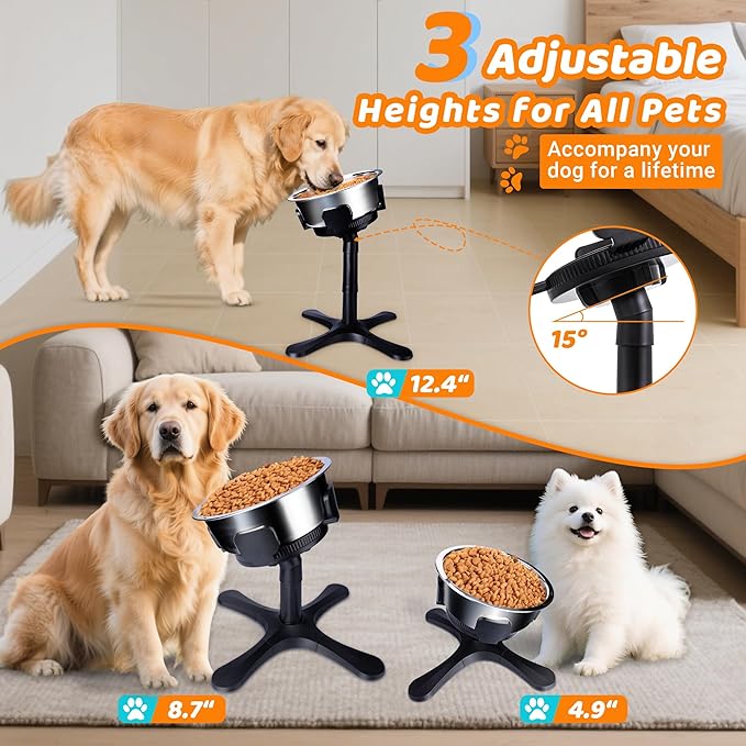 Elevated Adjustable Dog Bowl Feeding Stand, 3 Heights and Tiled Ajudst, Compatible with Moost Feeding Bowls, Great for Medium Large Dogs(No Bowl Included)(2 Pack)