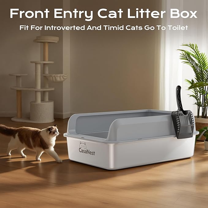 XXXL Stainless Steel Litter Box, 28.1'' Extra Large Metal Litter Box for Big and Multi Cats, Low Entry Design, Metal Pan, Non-Sticky, Anti-Leakage, Easy to Clean
