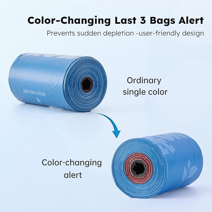 Dog Poop Bags Rolls - Color Changes for Low-Bag Alert, Black-Lined Lavender Dog Waste Bags 18 Rolls, Extra Thick 100% Leakproof, 70% Recycled GRS Certified, 270 Count