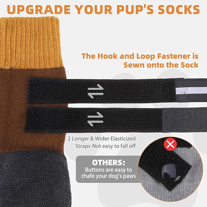KOOLTAIL Anti Slip Winter Dog Socks to Prevent Licking Paws, Waterproof Snow Rain Long Dog Boots&Paw Protector, Warm Grippy Booties Reflective Double Straps for Hardwood Floor, Small Medium Large Dogs