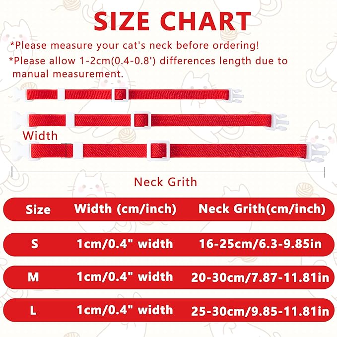 Elastic Cat Collar, Stretch Cat Collar Quick Release, Bright Colors Safety Kitten Collar Adjustable Collar for Kittens, Lightweight Soft Polyester Collars for Boy Girl Cats (Red,L)
