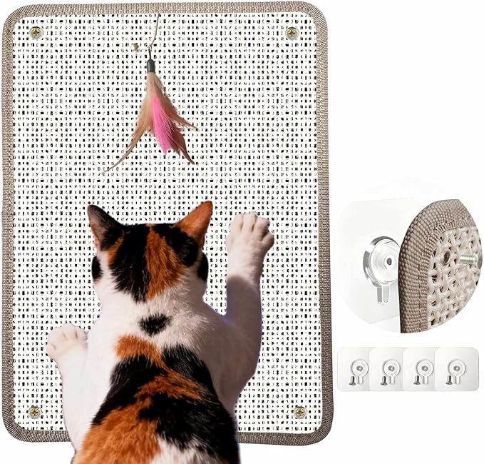 Cat Nail File Scratcher- Natural Sisal Scratching Pad with 80-Grit Aluminum Oxide, Wall/Floor Cat Scratcher is Ideal for Trimming Cat Nails & Furniture Protection (16.65"x13.58")