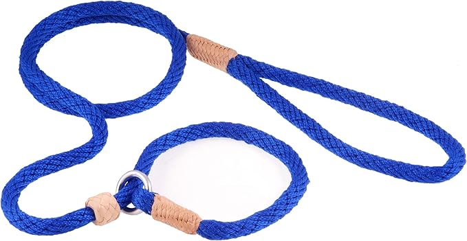 Alvalley Nylon Dog Training Leash with Stopper - Adjustable Nylon Rope Comes with Braided Leather at Ends - Tagua Bead Stopper Slip Lead - Suitable for Walking, and Training