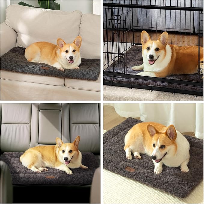 Reversible Dog Bed Mat 29"x18" for Small Medium Dogs - Supportive Double-Sided Crate Pad, All-Season Cooling & Warmth, Ultra Soft Machine Washable Pet Bed, Fits Most 30-Inch Kennels, Dark Gray