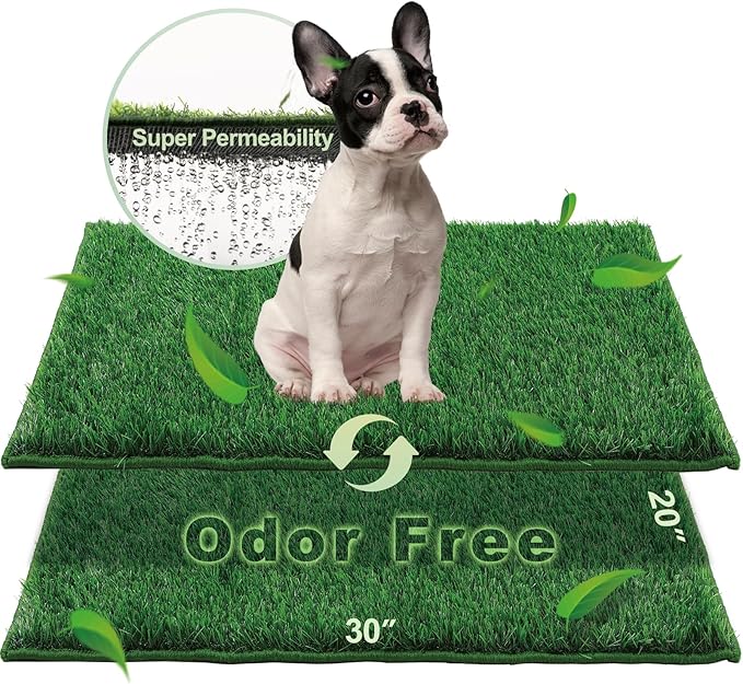Artificial Grass, Dog Pee Grass Pads for Dogs Potty, 2PCS Odor Free Fake Grass for Dogs Medium 30’’×20’’ with Countless Drainage Holes, Dog Potty Grass Hemmed Edge Realistic
