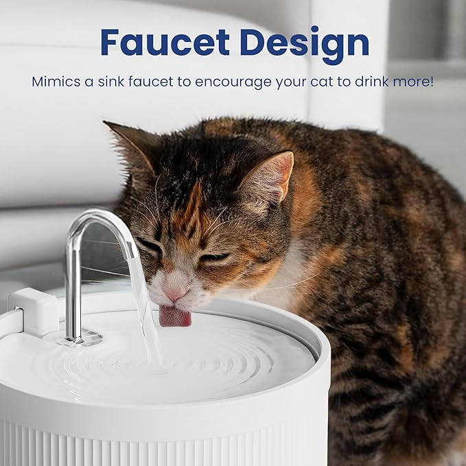 PawsPik Ceramic Serenity Pet Water Fountain – Faucet-Style Spout, Quiet Motor, 5-Layer Filter – BPA-Free Ceramic Bowl for Dogs & Cats, 9-Cup, White