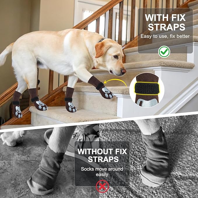 BEAUTYZOO Dog Socks, Non Slip Dog Socks to Prevent Licking Paws -Dog Shoes for Hot/Cold Pavement, Dogs Boots & Paw Protectors, Doggie Booties for Hardwood Floors, Small Medium Large Senior Dogs