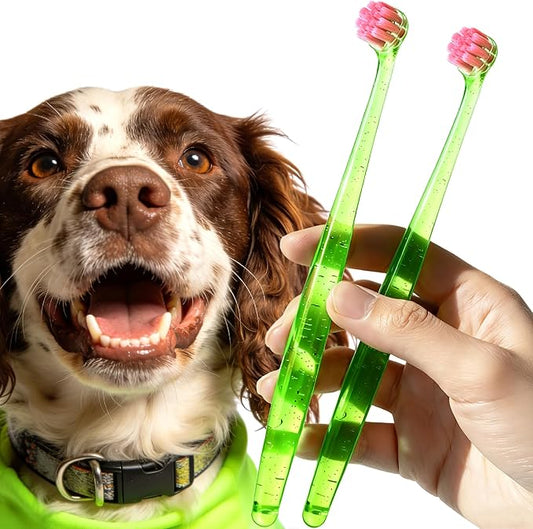 Big Dog Toothbrush for Large and Medium Dogs, 2pcs, Ultra Soft Bristle, Long-Lasting Handle, Dog Tooth Brush and Dental Care Brush, Super Thin Bristle Gentle on Gum for Sensitive Pets, Neon Green