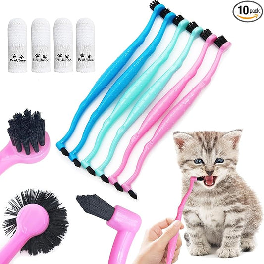Dual Sided Cat Toothbrush Dog Toothbrush Finger Brush Micro Head to fit into Small to Large Dogs & Cats (Black, Small)